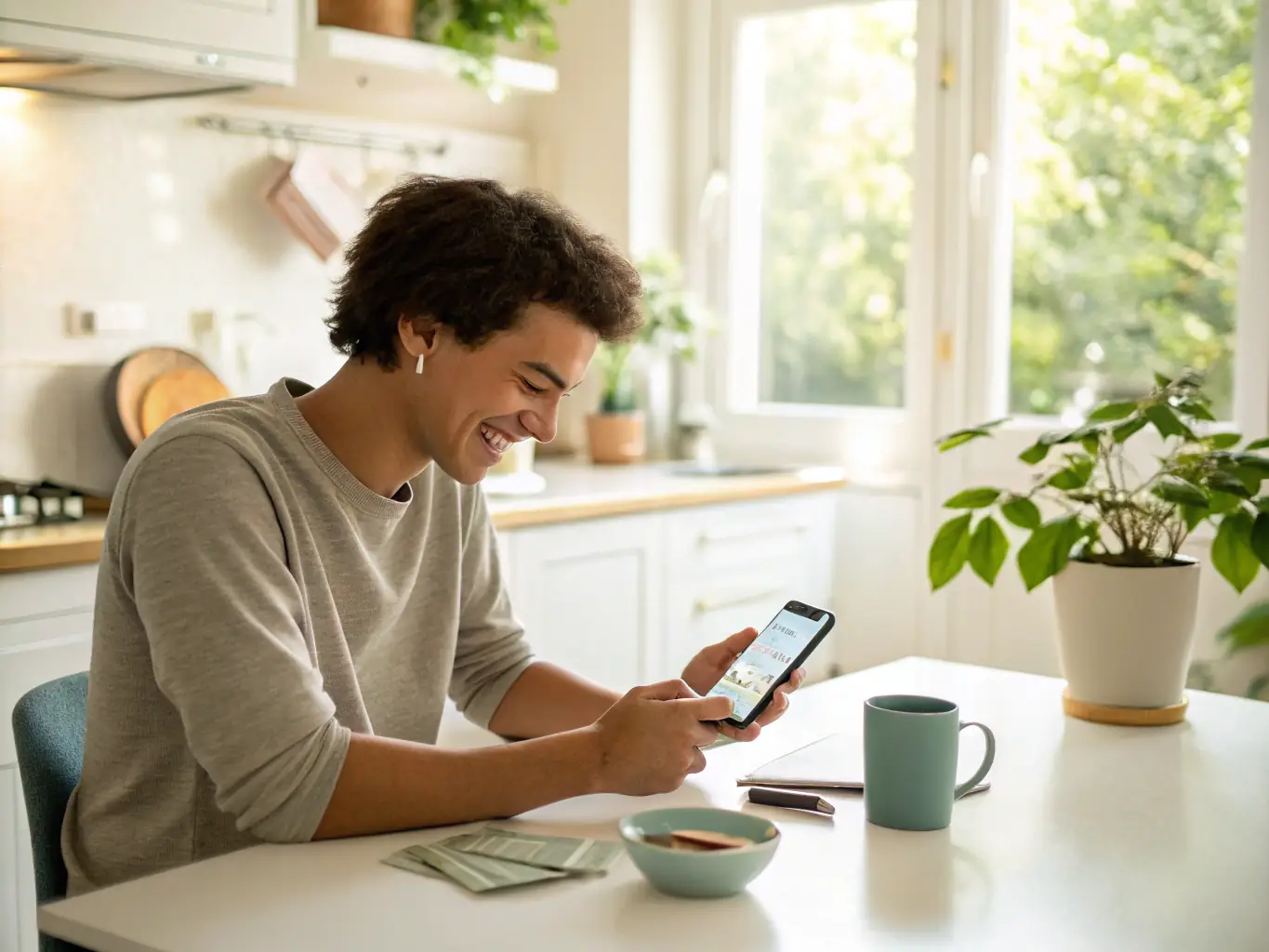 A person happily receiving funds in their bank account, symbolizing the ease of access to personal loans through GlobalLender.