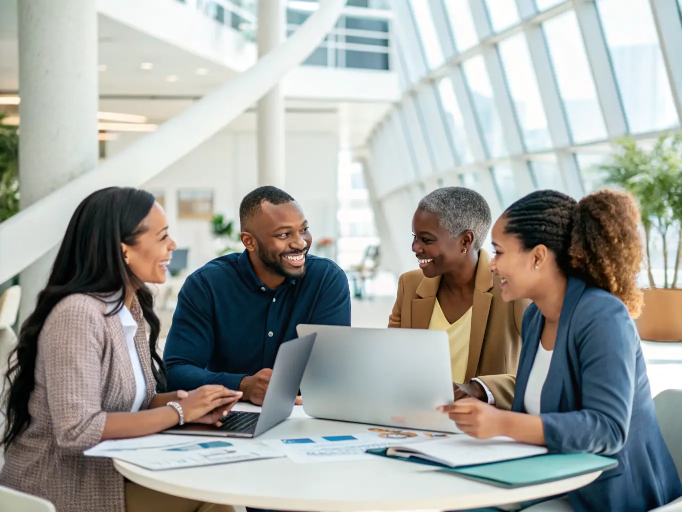 An image of a diverse group of investors discussing strategies over coffee, illustrating the collaborative and rewarding nature of GlobalLender's investment opportunities.